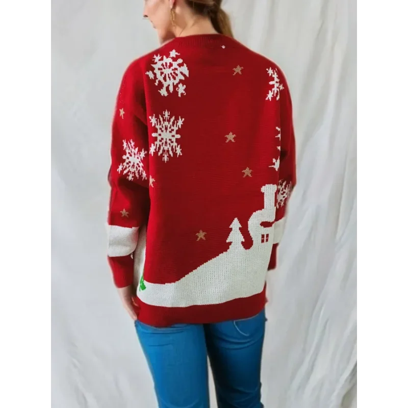 Pull de Noël en maille pour femme avec bonhomme de neige et col rond