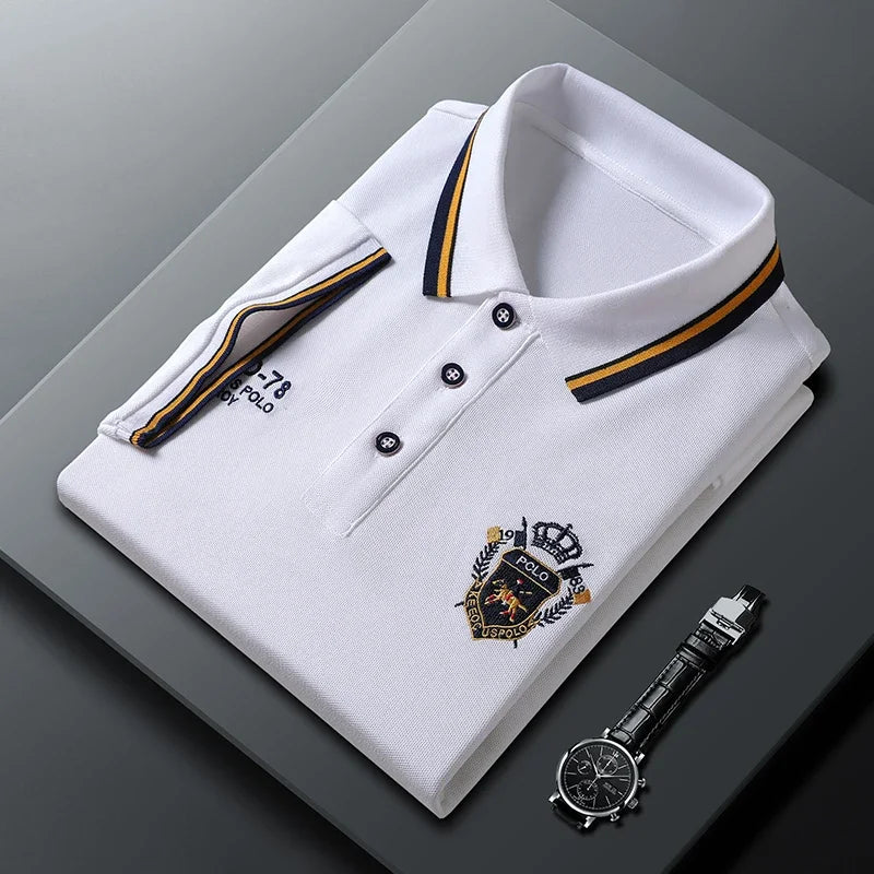 Polo de manga corta para hombre - mezcla de algodón con bordado - moda casual