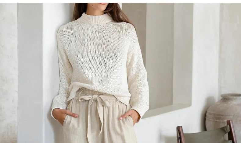 Pantalones de Lino para Mujer de Pierna Ancha con Cintura Elástica y Lazo