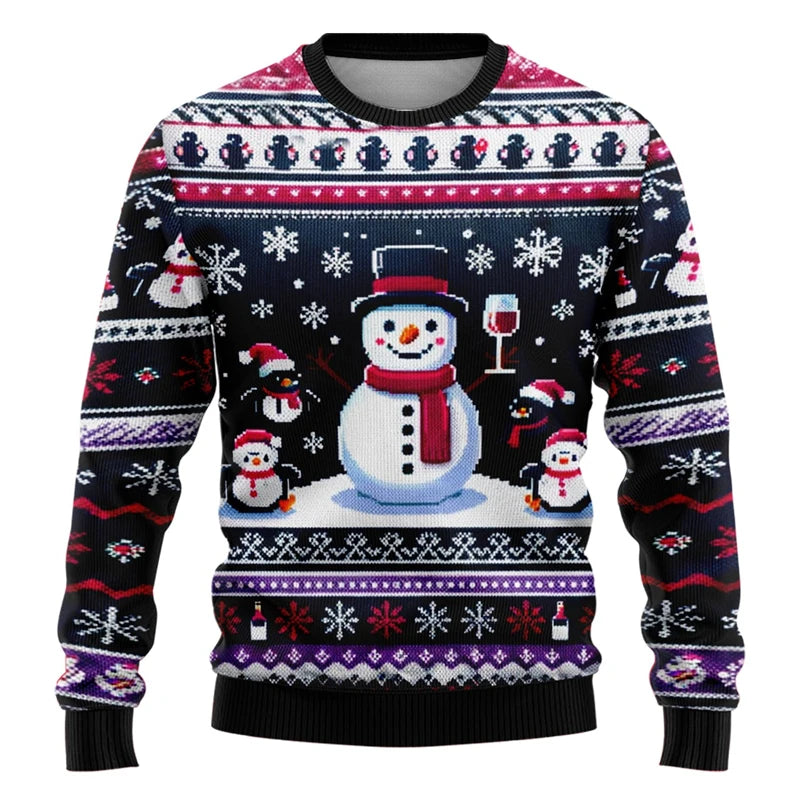 Sudadera Unisex de Cuello Redondo con Estampado 3D de Muñeco de Nieve y Personaje