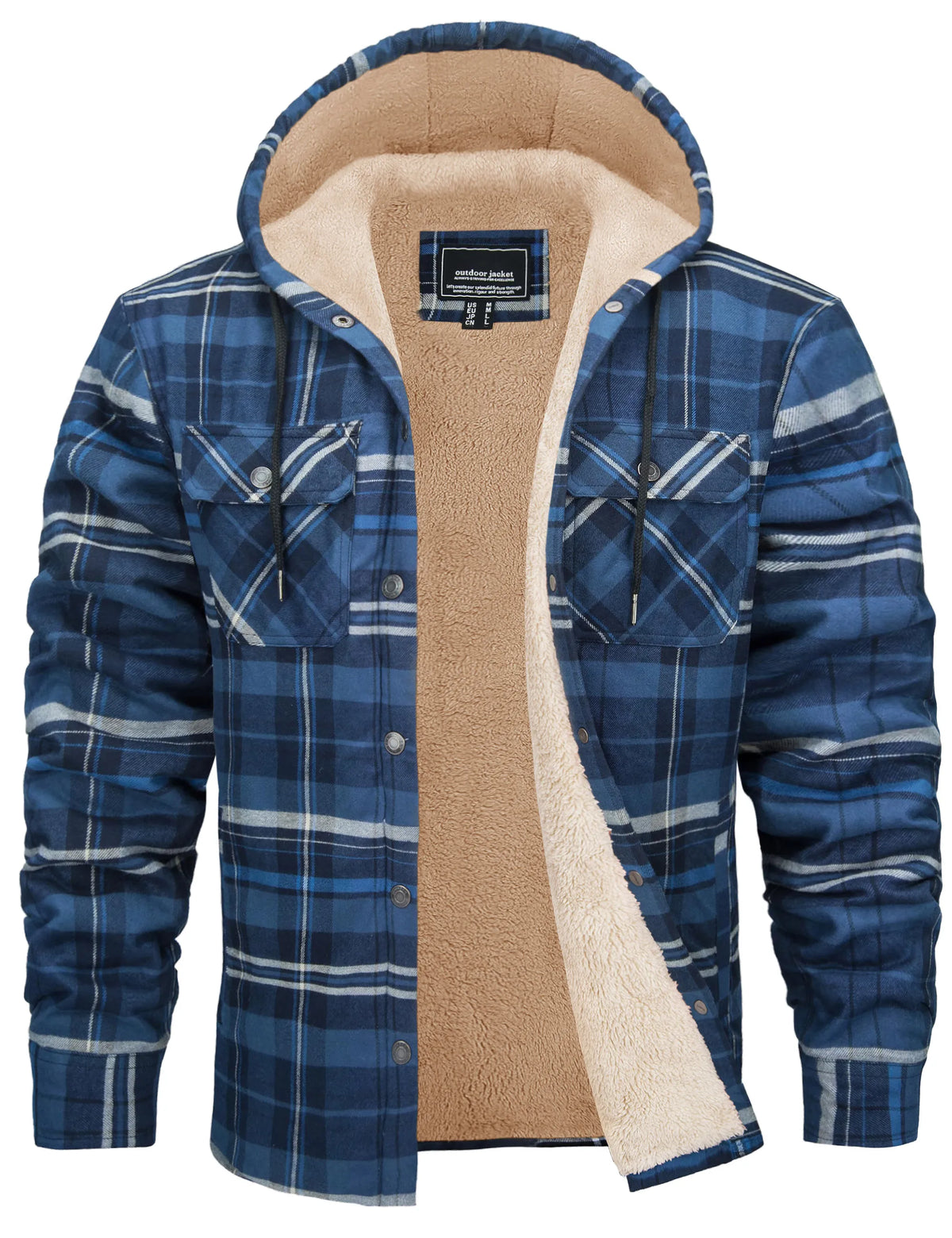Veste-chemise en flanelle de coton pour homme avec capuche et doublure sherpa