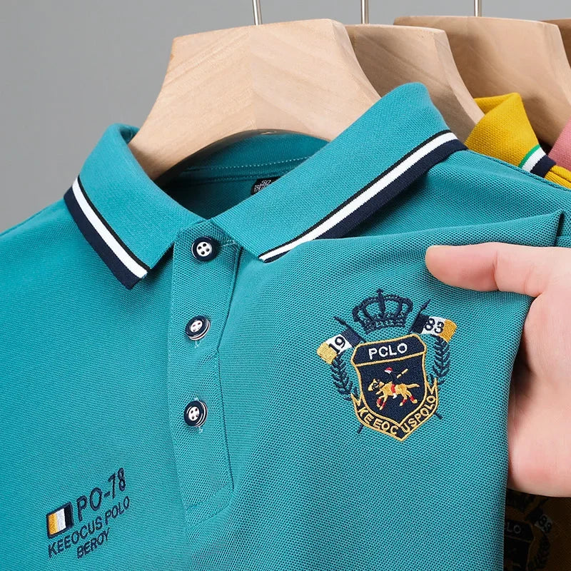 Polo de manga corta para hombre - mezcla de algodón con bordado - moda casual