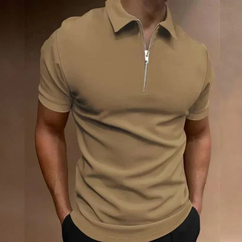 Polo para hombre con cuello de cremallera y manga corta — casual