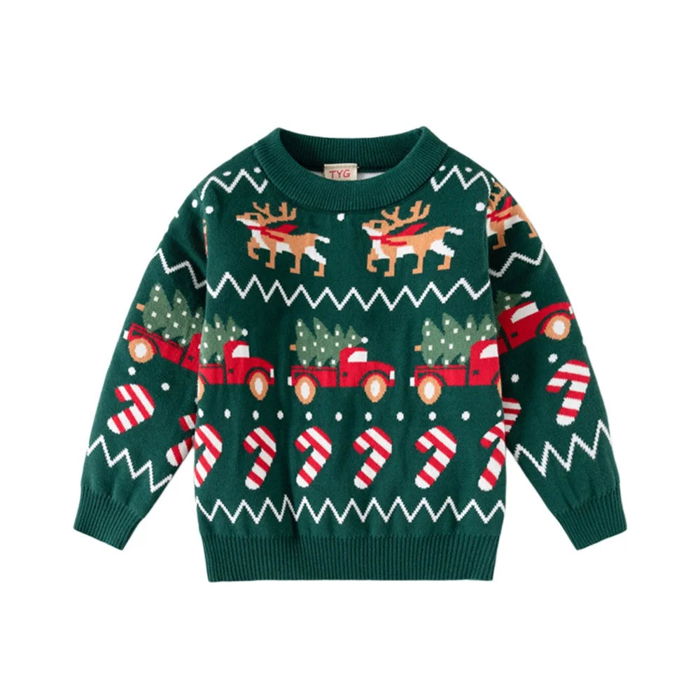 Jersey Navideño Infantil Unisex de Algodón y Poliéster con Cuello Redondo
