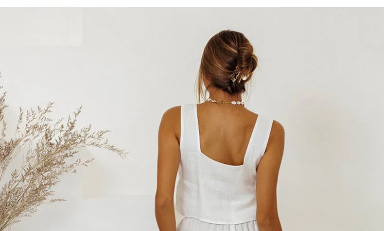 Pantalones de Lino para Mujer de Pierna Ancha con Cintura Elástica y Lazo