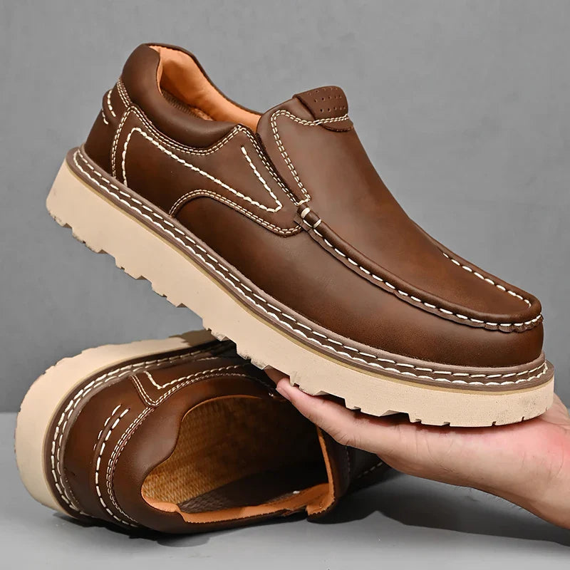 Mocasines de cuero hombre — suela de goma antideslizante — trabajo