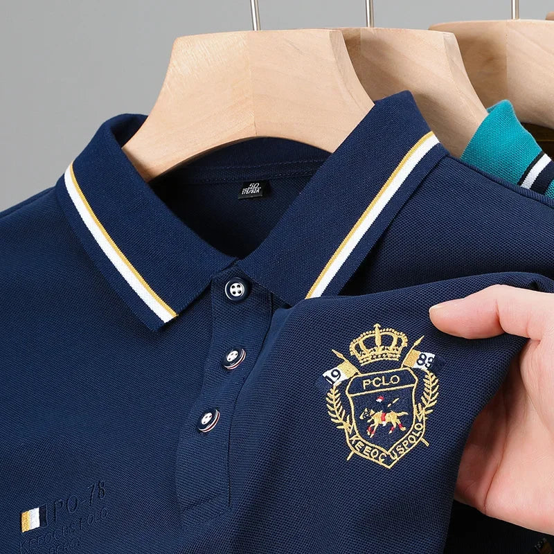 Polo de manga corta para hombre - mezcla de algodón con bordado - moda casual