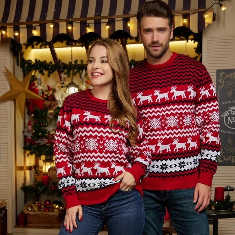 Pull de Noël assorti pour toute la famille, femme, homme et enfants, à col rond