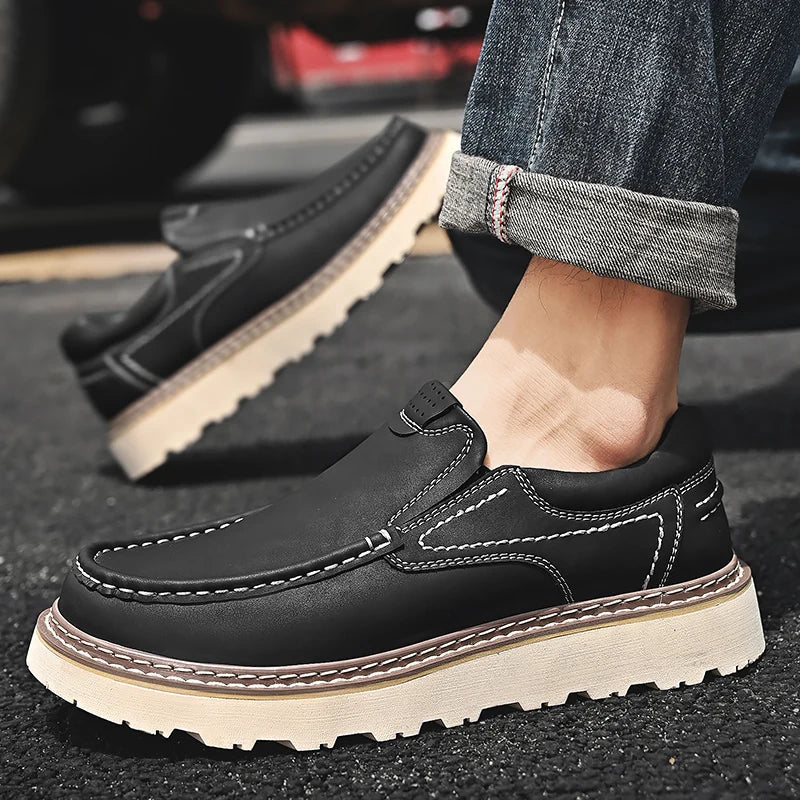 Mocassins en cuir pour homme — semelle en caoutchouc antidérapante — travail