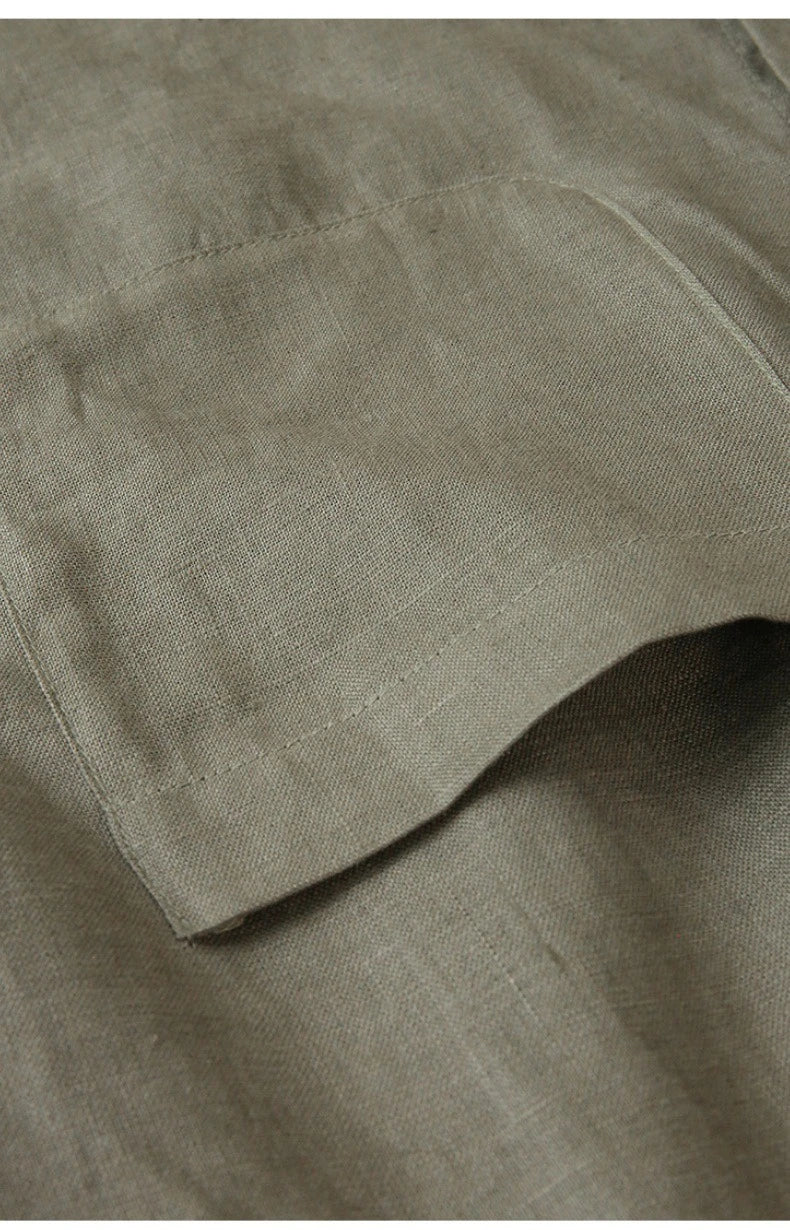 Short Linen Shirt for Women with Oversize Cut, V-Neck, and Buttons