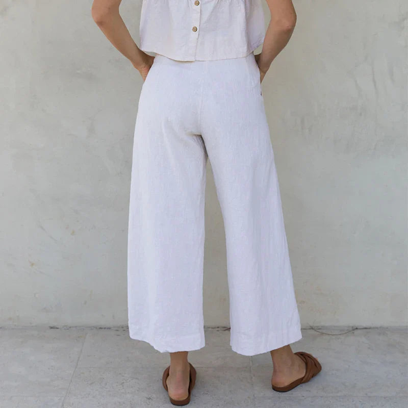 Culottes de Lino para Mujer con Talle Alto y Pliegues Frontales