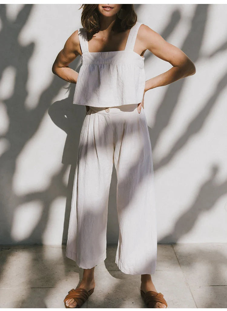Culottes de Lino para Mujer con Talle Alto y Pliegues Frontales
