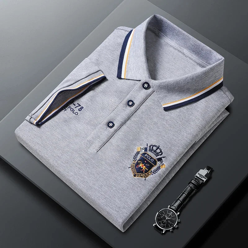 Polo de manga corta para hombre - mezcla de algodón con bordado - moda casual