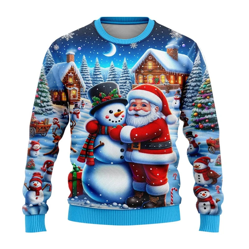 Sudadera Unisex de Cuello Redondo con Estampado 3D de Muñeco de Nieve y Personaje