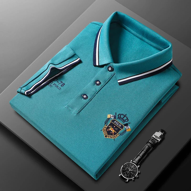 Polo de manga corta para hombre - mezcla de algodón con bordado - moda casual