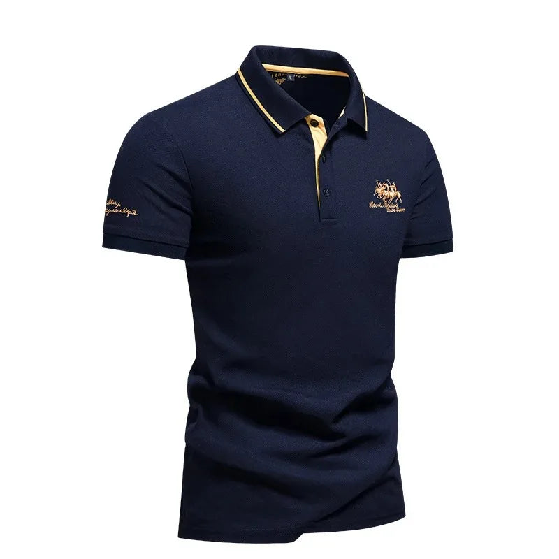 Polo de algodón para hombre - cuello bordado casual - verano