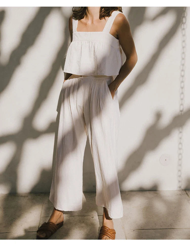 Culottes de Lino para Mujer con Talle Alto y Pliegues Frontales