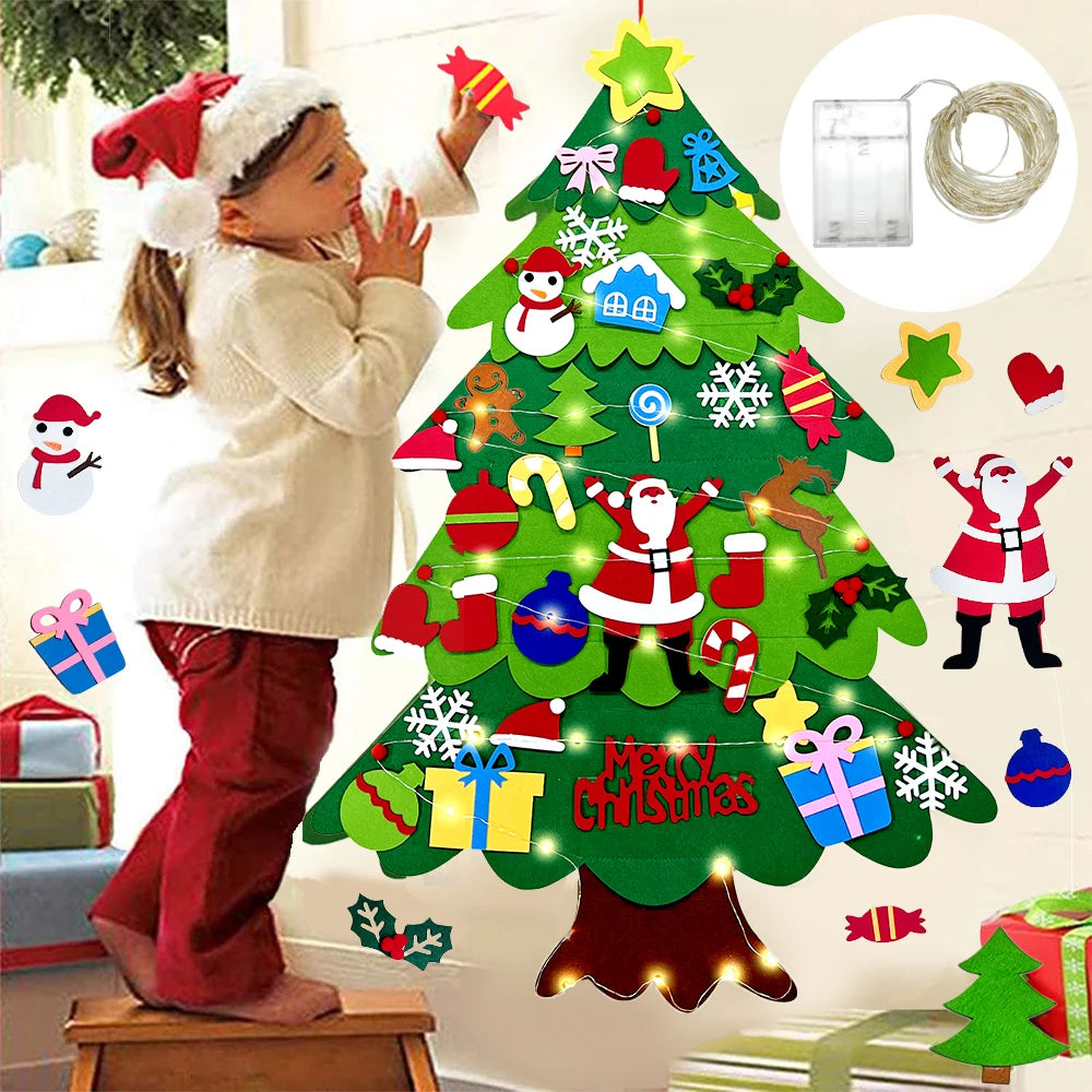 Arbre de Noël en feutre de 1 m pour loisirs créatifs des enfants avec 32 décorations