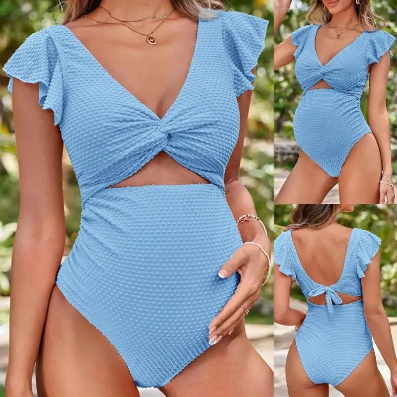 Mujeres traje de baño maternidad dos piezas conjunto de natación con volantes
