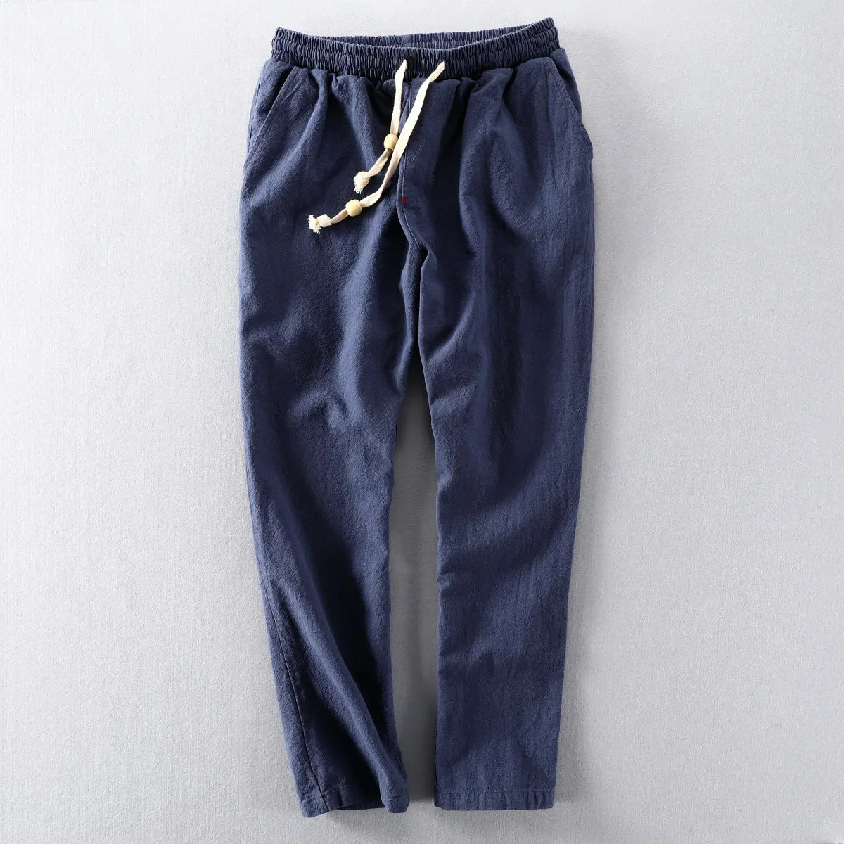 Pantalones de Lino para Hombre de Corte Recto con Cintura Elástica y Cordón Ajustable