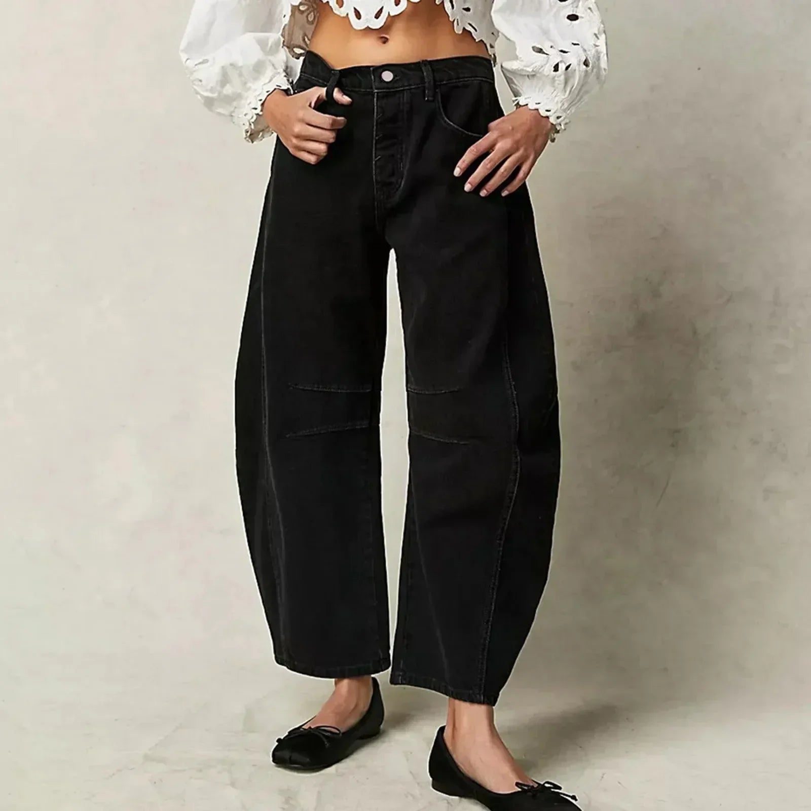 Jeans Anchos de Mujer de Denim con Cintura Alta y Corte Relajado