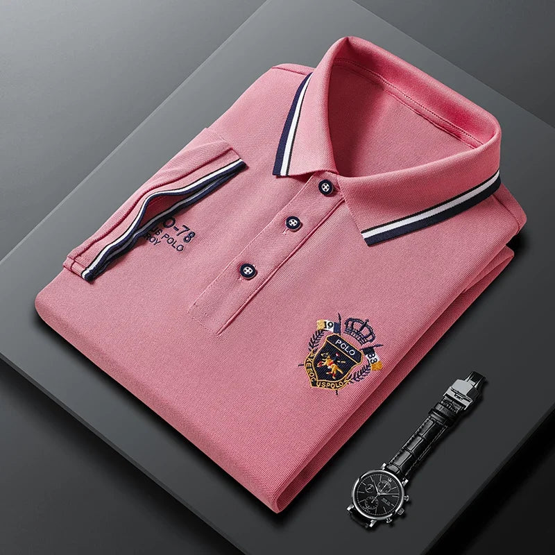Polo de manga corta para hombre - mezcla de algodón con bordado - moda casual