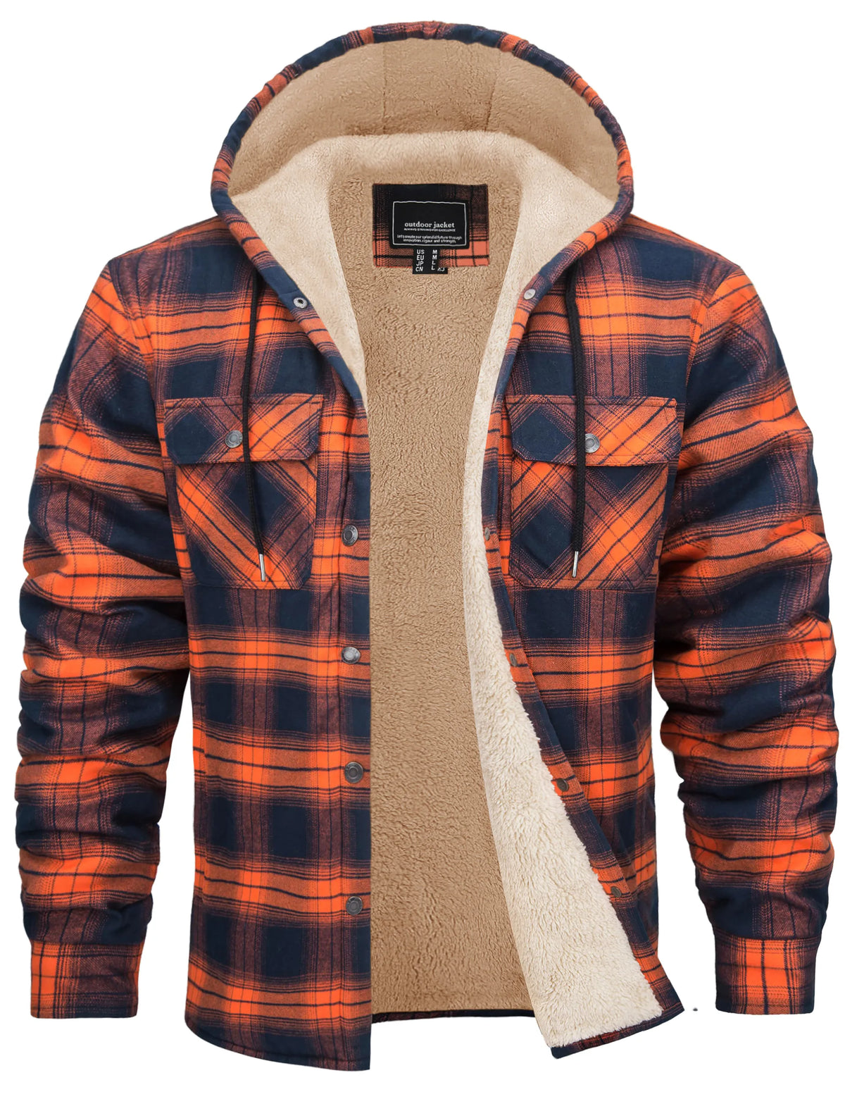 Veste-chemise en flanelle de coton pour homme avec capuche et doublure sherpa