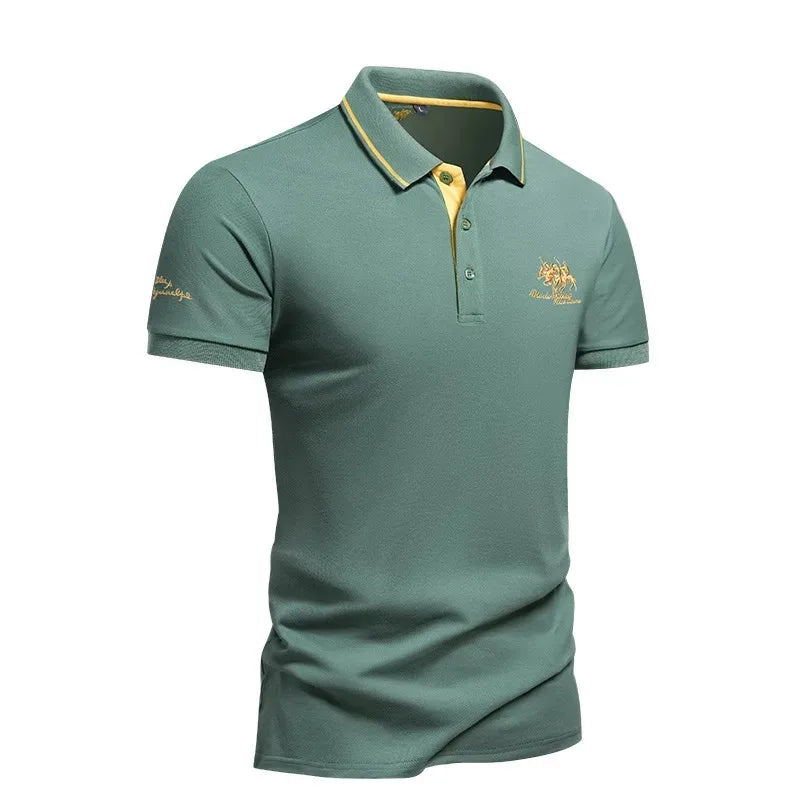Polo de algodón para hombre - cuello bordado casual - verano