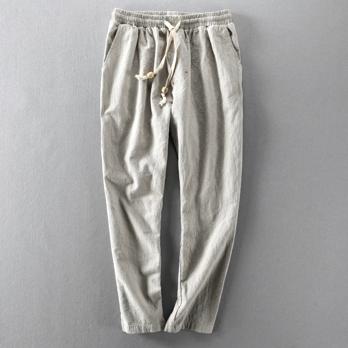 Pantalones de Lino para Hombre de Corte Recto con Cintura Elástica y Cordón Ajustable