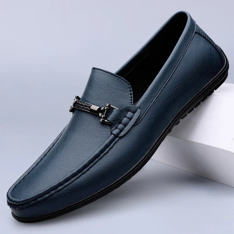 Mocasines de Cuero Genuino para Hombre Estilo Conducción con Suela de Goma Slip-On