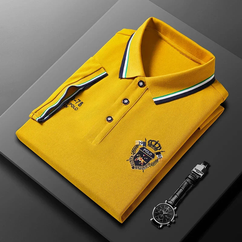 Polo de manga corta para hombre - mezcla de algodón con bordado - moda casual