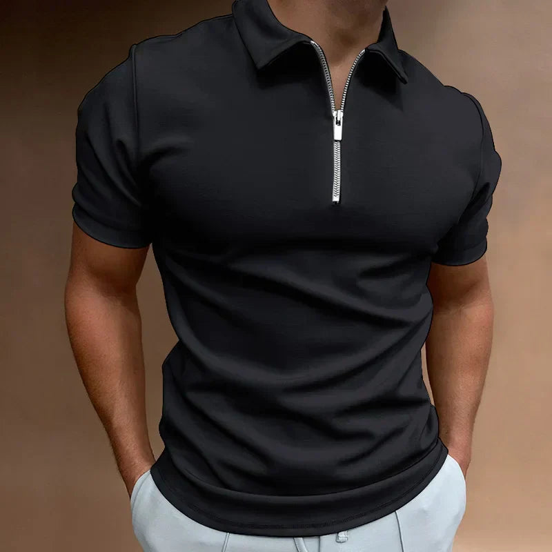 Polo para hombre con cuello de cremallera y manga corta — casual