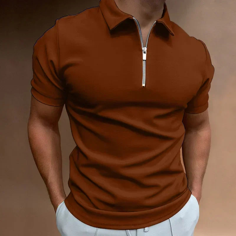Polo para hombre con cuello de cremallera y manga corta — casual