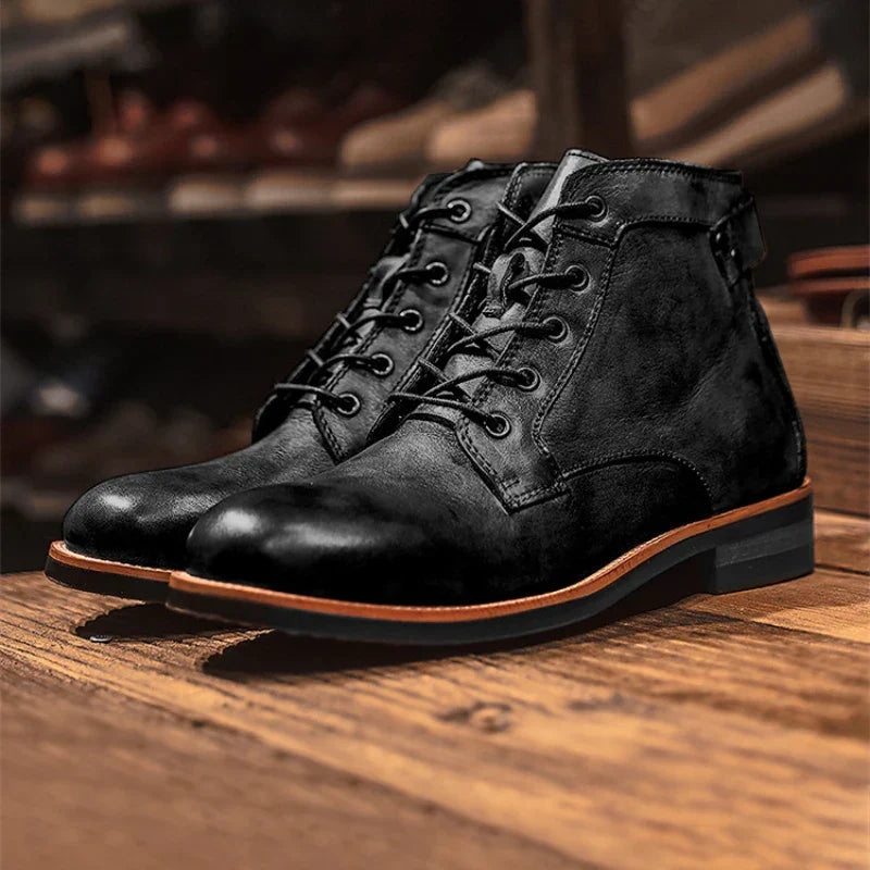 Botas de Cuero para Hombre con Cierre de Cremallera y Cordones