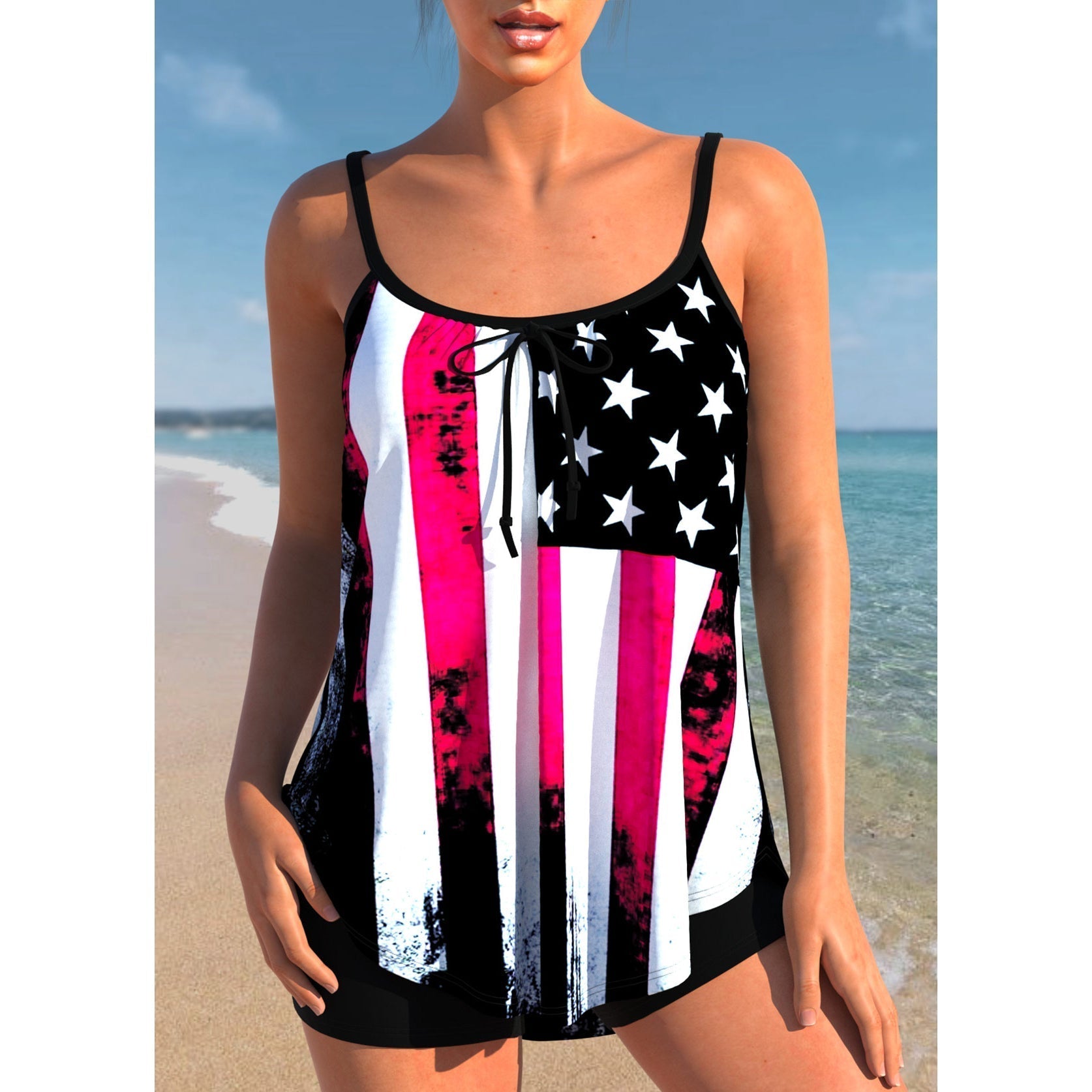 Bañador Tankini de Talle Alto para Mujer con Top Ombré y Pantalón Corto