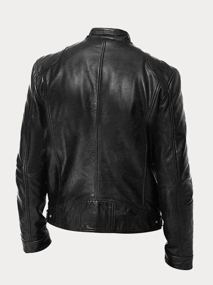 Chaqueta de Cuero Sintético para Hombre con Cuello Alto y Cremalleras Laterales