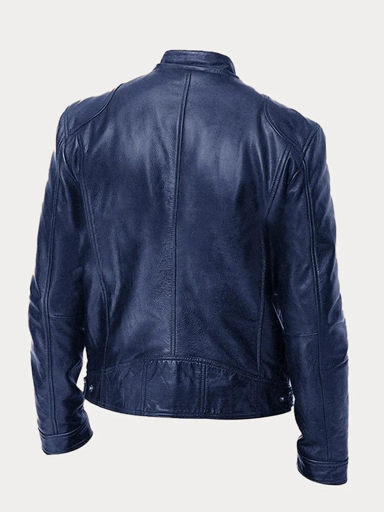 Chaqueta de Cuero Sintético para Hombre con Cuello Alto y Cremalleras Laterales