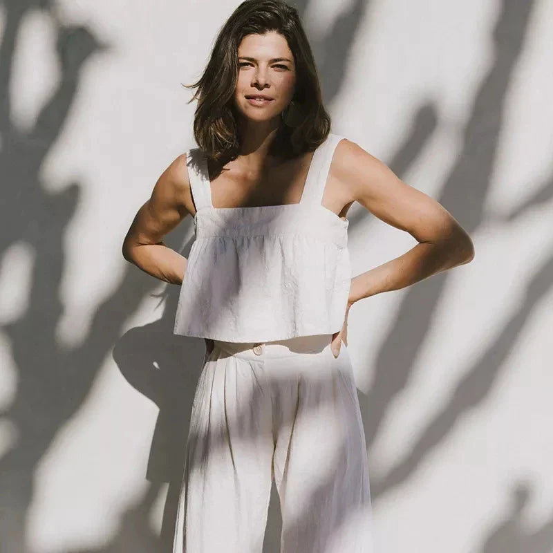 Culottes de Lino para Mujer con Talle Alto y Pliegues Frontales