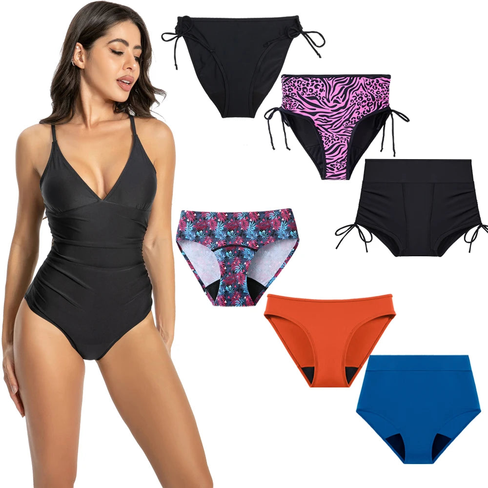 Traje de baño de periodo para mujer con cintura alta