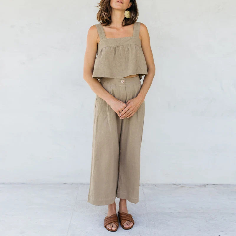 Culottes de Lino para Mujer con Talle Alto y Pliegues Frontales
