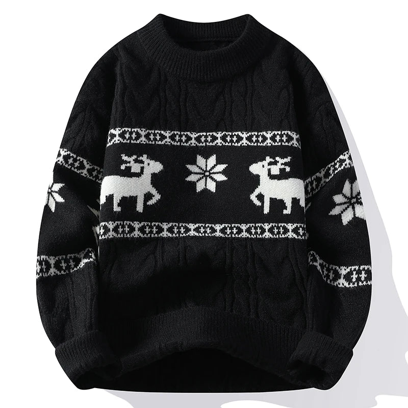 Maglione da uomo in maglia grossa con motivo di cervi e vestibilità comoda