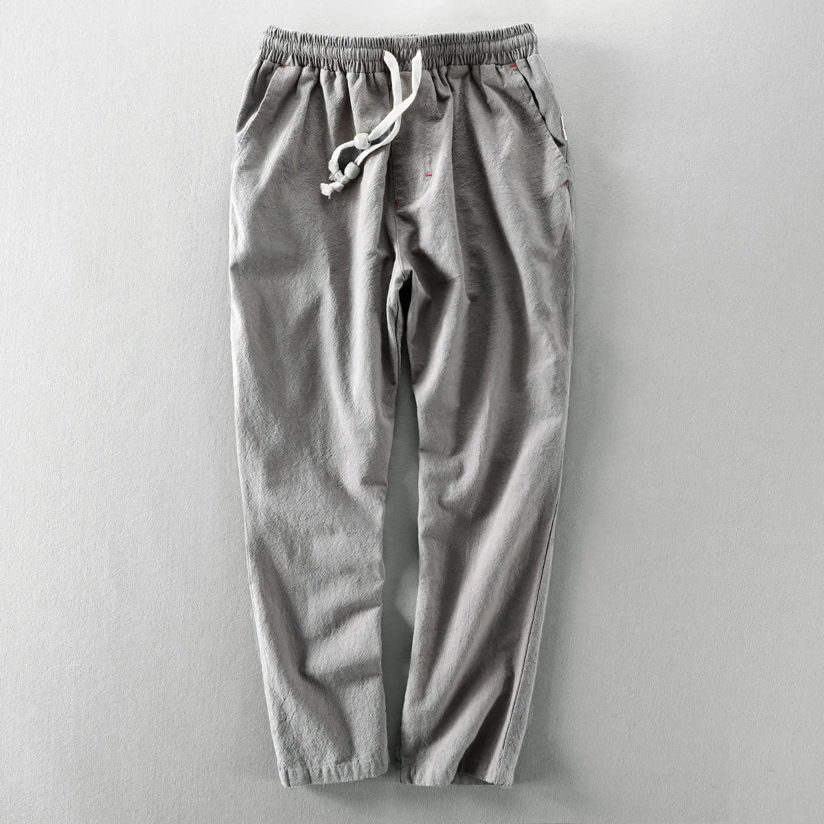 Pantalones de Lino para Hombre de Corte Recto con Cintura Elástica y Cordón Ajustable