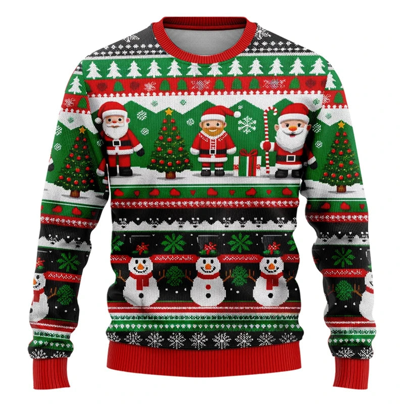 Sudadera Unisex de Cuello Redondo con Estampado 3D de Muñeco de Nieve y Personaje