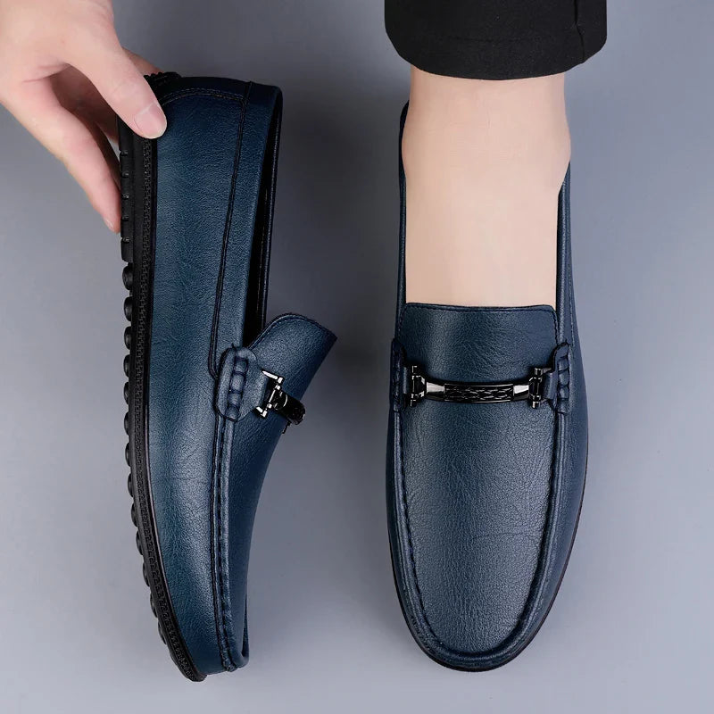 Mocasines de Cuero Genuino para Hombre Estilo Conducción con Suela de Goma Slip-On