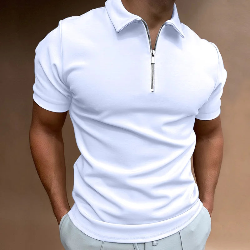 Polo para hombre con cuello de cremallera y manga corta — casual
