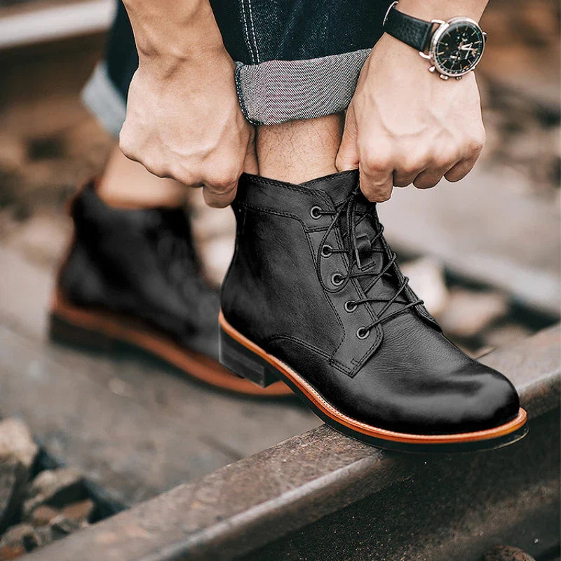 Botas de Cuero para Hombre con Cierre de Cremallera y Cordones
