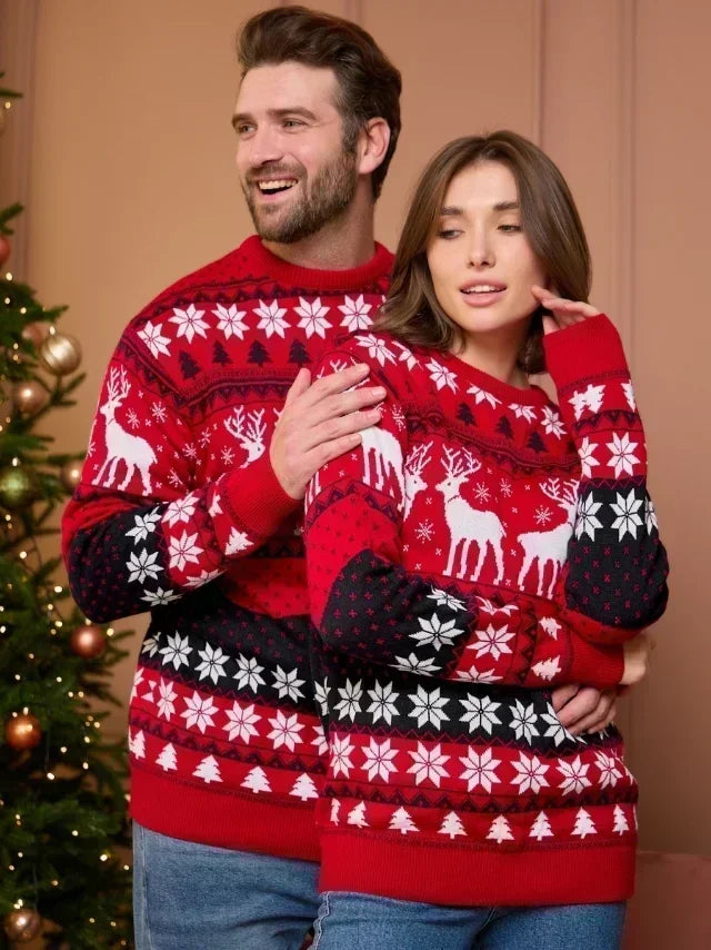 Pull de Noël assorti pour toute la famille, femme, homme et enfants, à col rond