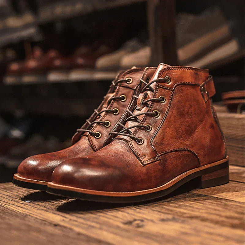 Botas de Cuero para Hombre con Cierre de Cremallera y Cordones