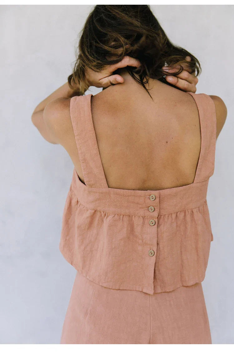 Culottes de Lino para Mujer con Talle Alto y Pliegues Frontales