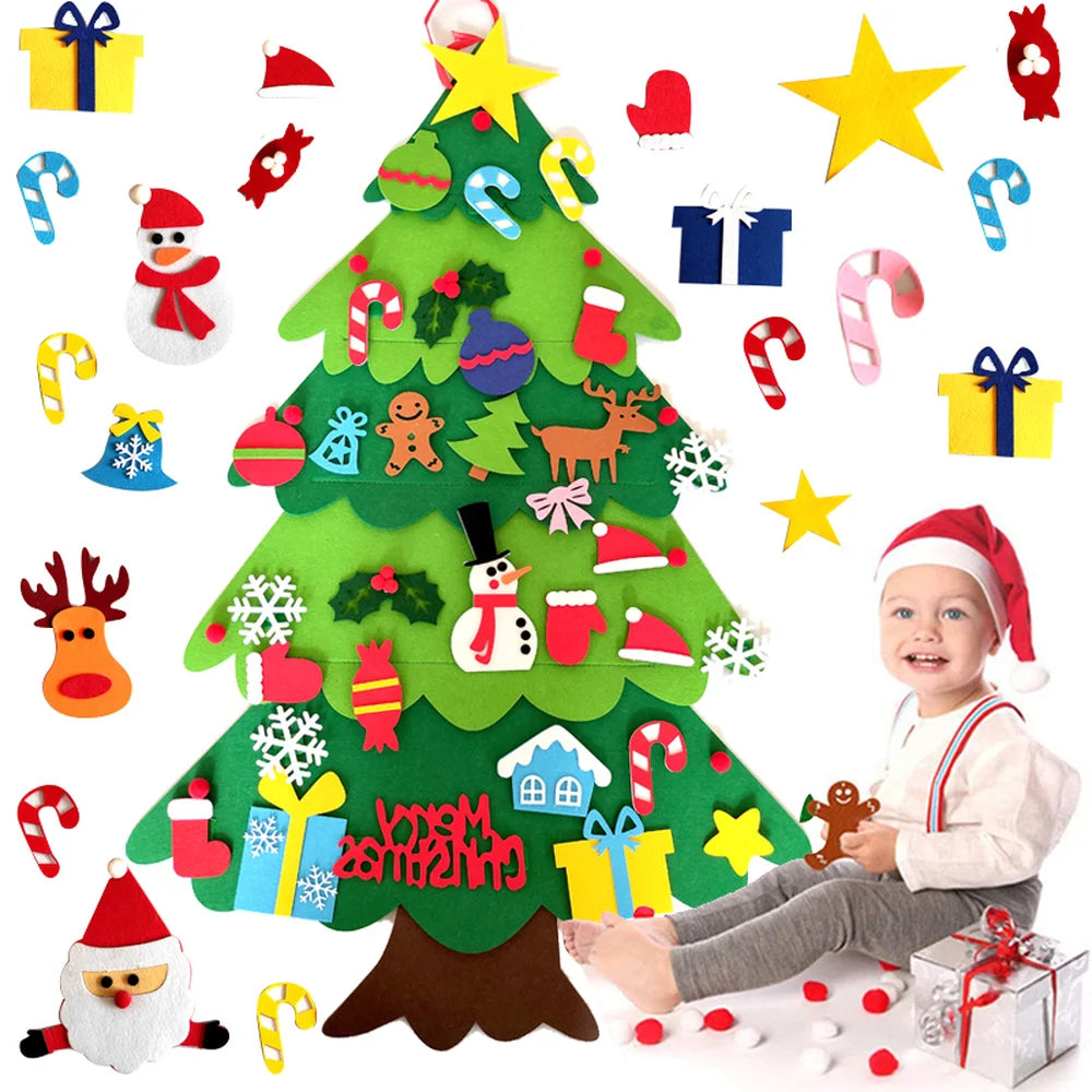 Arbre de Noël en feutre de 1 m pour loisirs créatifs des enfants avec 32 décorations